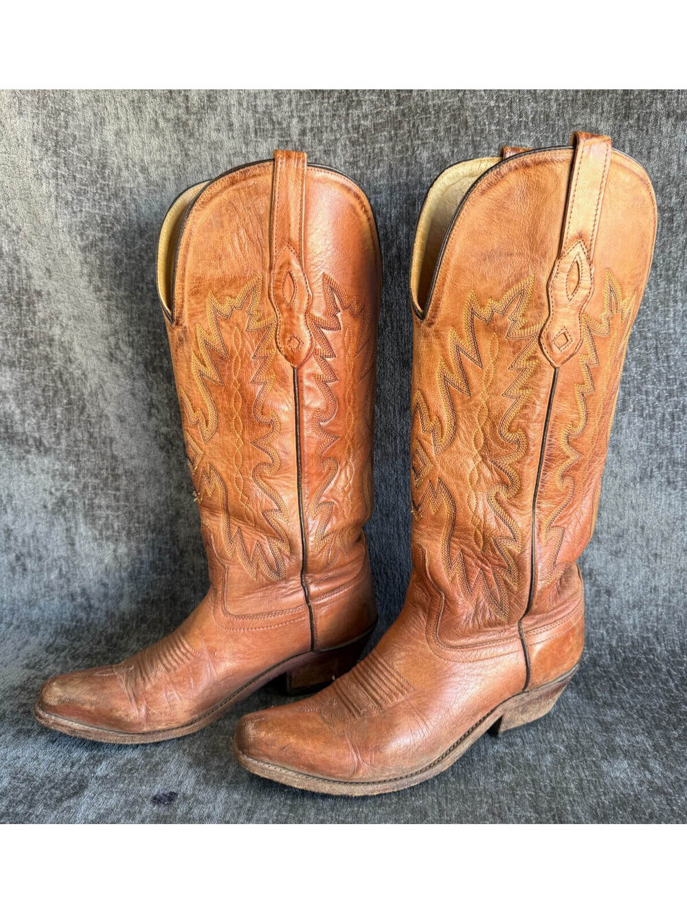 Old West Womens Size 6 Tan Brown Leather Snip Toe Western Cowboy Boots TS1541